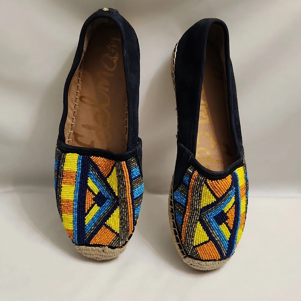 Sam Edelman Maris Colorful Beaded Aztec Tribal Suede Espadrilles (W Size 7.5)